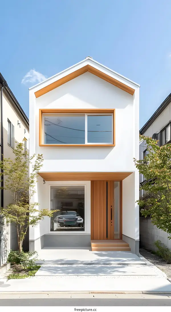 Modern White House with Wooden Accents