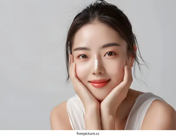 Beautiful Asian Woman with a White Line on Her Nose