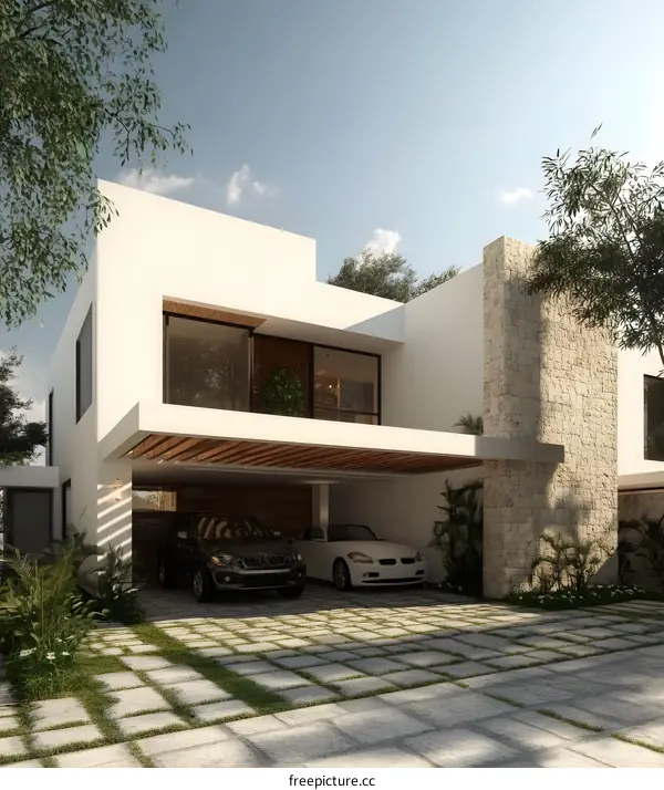 Modern Minimalist House with Two Cars in Garage