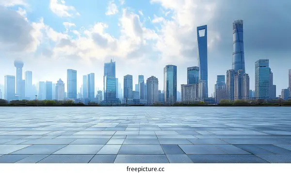 Shanghai Skyline Cityscape Empty Plaza