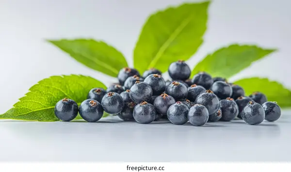 Close up of fresh elderberries with leaves