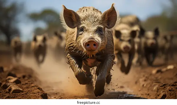 Muddy Piglet Running in a Field