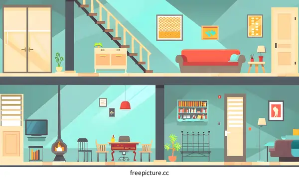 Illustration of a Modern Home Interior Design with Two Levels