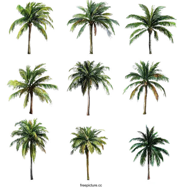 [Transparent Background PNG]Watercolor Palm Trees Collection