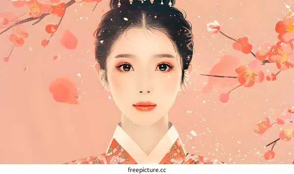 A beautiful Korean bride in traditional dress