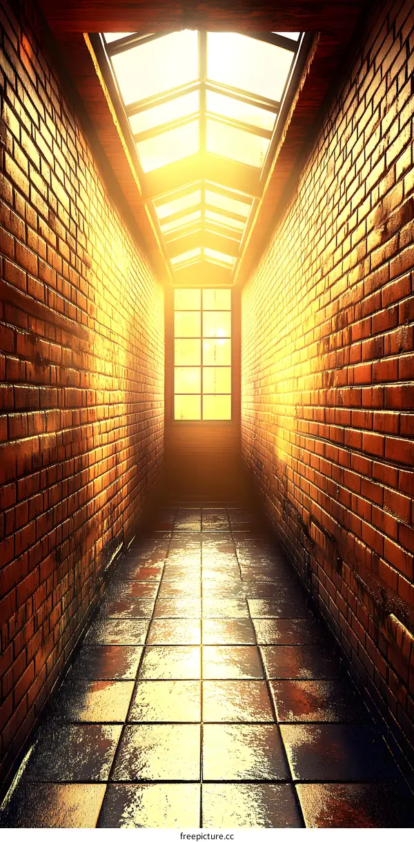 Brick Wall Hallway With Skylight