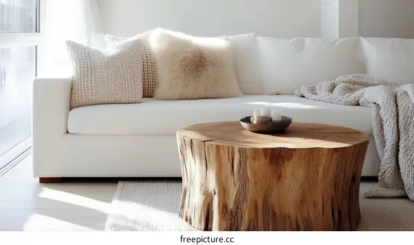 Modern Minimalist Living Room with Wooden Coffee Table