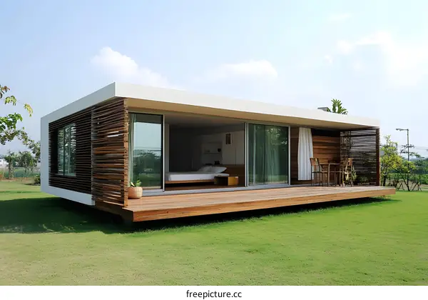 Modern Minimalist House with Wooden Deck and Patio