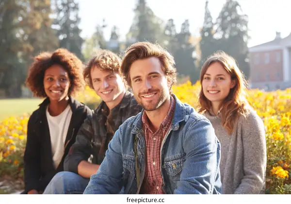Four Diverse Friends Enjoying a Sunny Day Outdoors