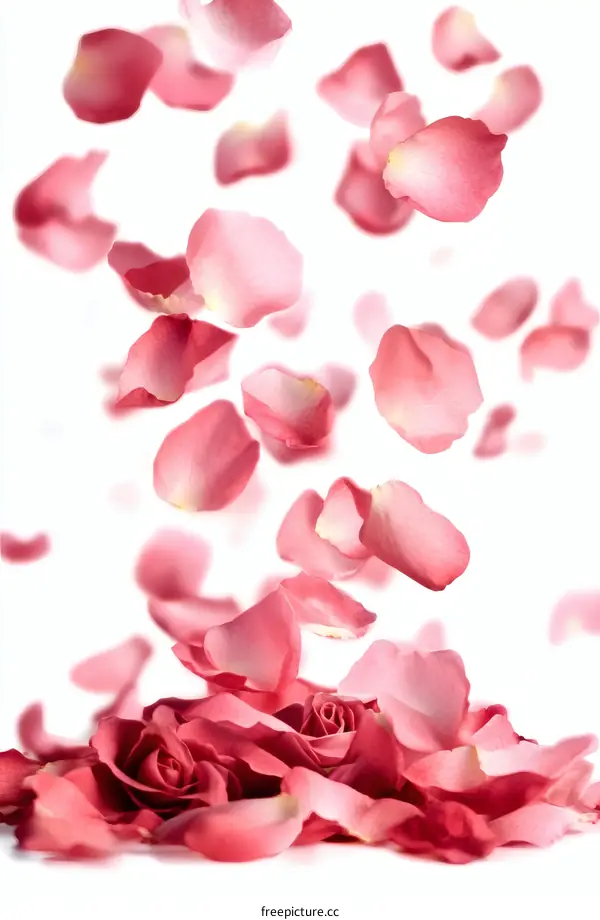 Falling Rose Petals on White Background