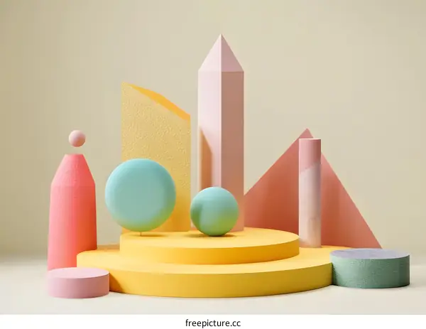Abstract Colorful Geometric Shapes 3D Rendering