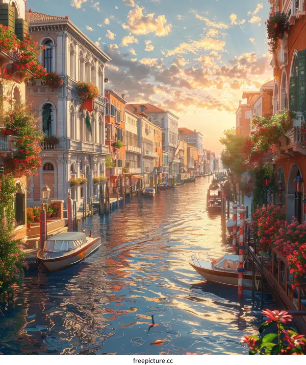 Venice Canal Sunrise Scenic Illustration