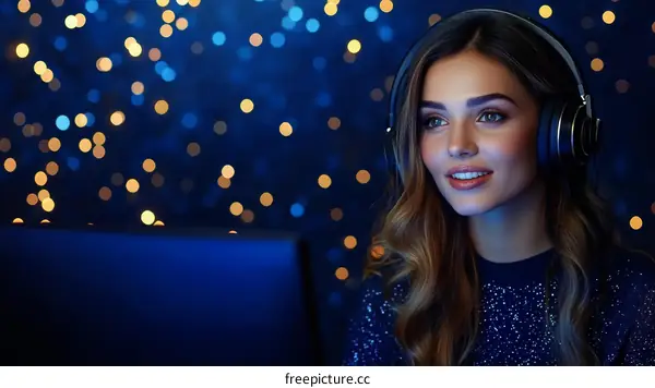 Woman Listening to Music in a Cozy Night Atmosphere