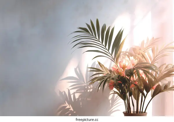 Sunlight Through Palm Leaves and Flowers