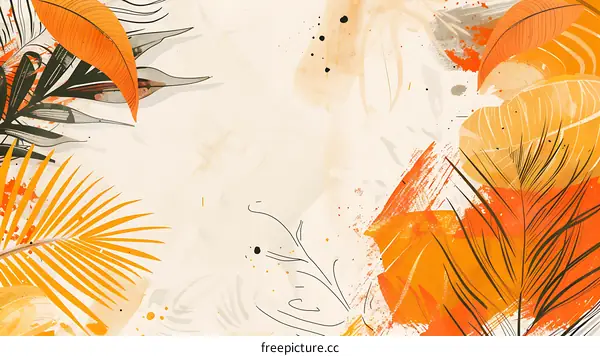 Abstract Orange And White Tropical Leaf Illustration