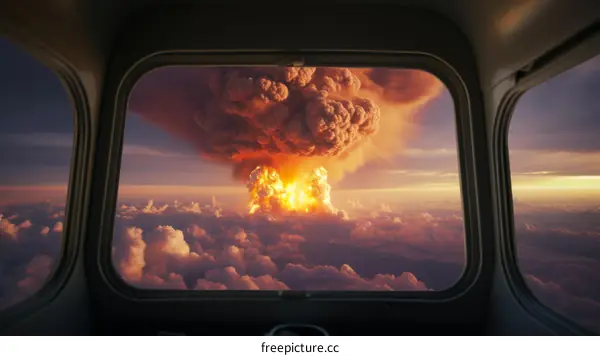 Mushroom Cloud from Nuclear Explosion Seen from Airplane Window