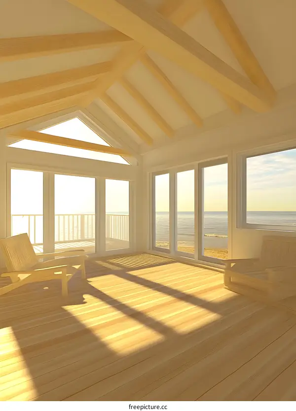 Wooden Floor Room with View of Ocean