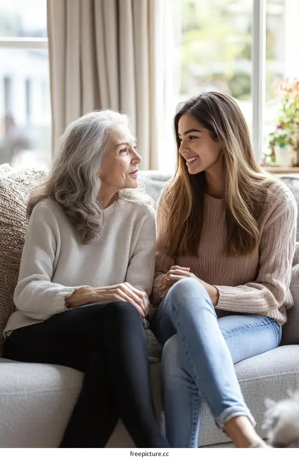 Mother and Daughter Bonding on Sofa