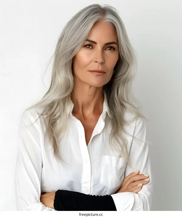 portrait of a beautiful mature woman with gray hair