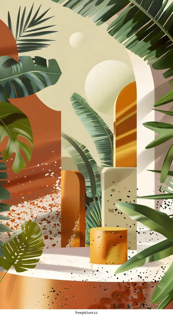 Tropical Leaves and Geometric Shapes Illustration