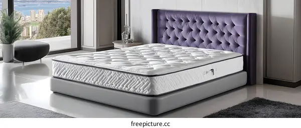 Luxury Purple Tufted Headboard Bedroom Bed Mattress