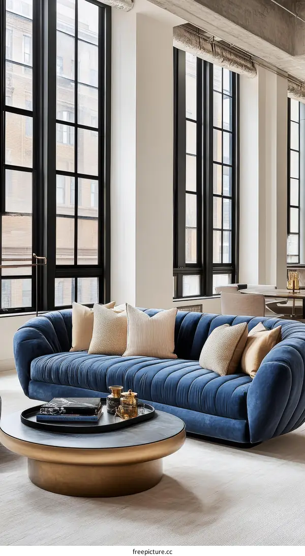 Modern Loft Living Room with Large Windows