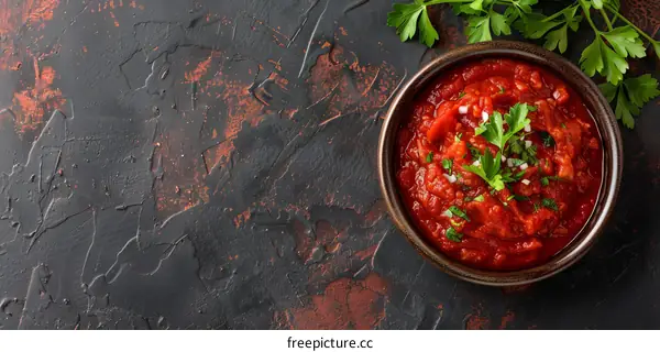 Homemade Tomato Sauce in a Bowl with Parsley