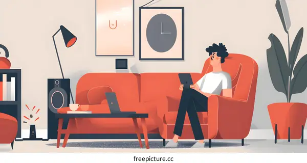 Man Relaxing On Sofa At Home With Laptop And Tablet