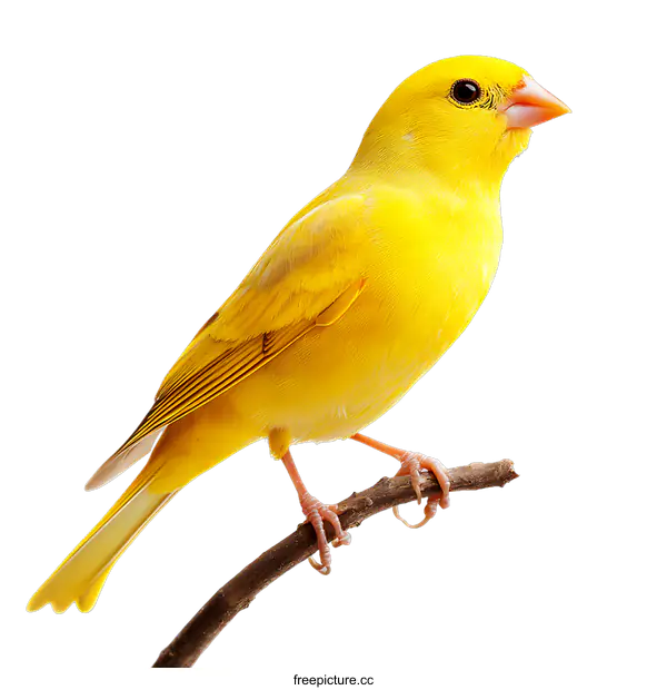 [Transparent Background PNG]Yellow Canary Bird Perched on Branch Against transparent background