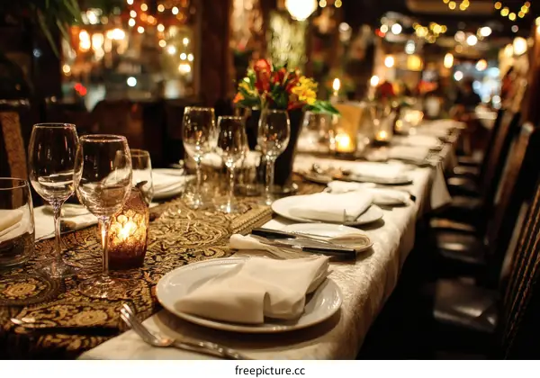 Elegant Dinner Table Setting in a Restaurant