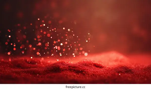 Red Glitter Background with Sparkling Particles