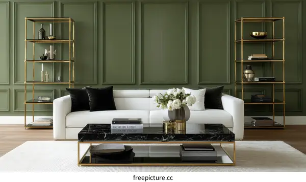 Modern Living Room Interior Design with Gold Accents