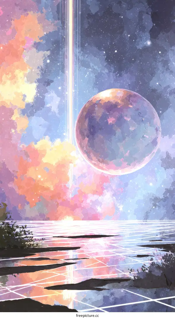 Abstract Space Landscape with Celestial Bodies