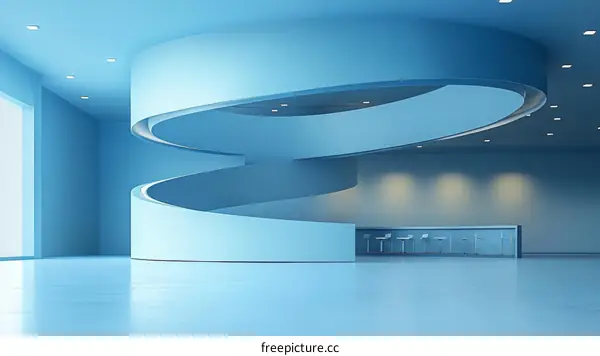 Modern Light Blue Spiral Staircase Interior Design