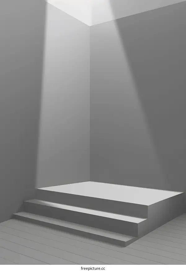 Minimalist Gray Corner With White Platform And Wooden Floor