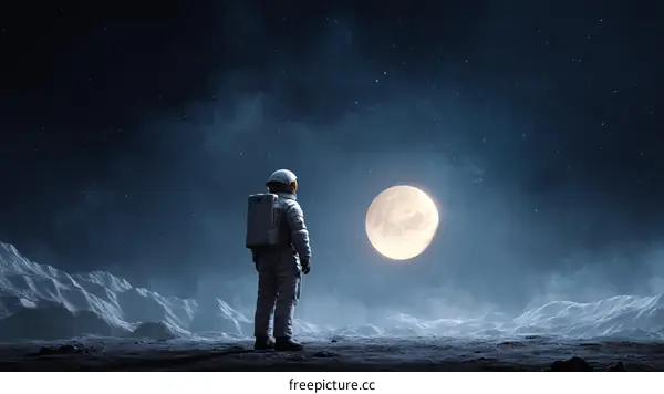 Astronaut Gazing at the Moonlit Landscape