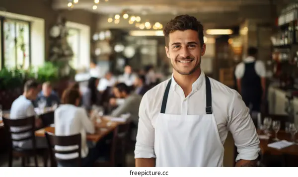 Portrait of a male waiter in a restaurant
