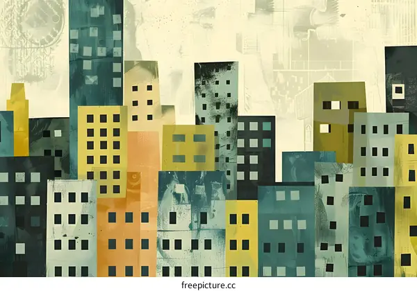 Abstract Cityscape Illustration with Geometric Buildings