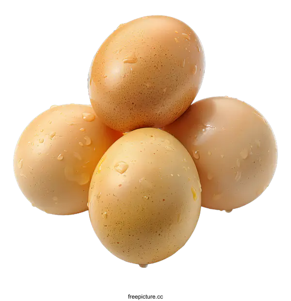 [Transparent Background PNG]Four Brown Eggs With Water Drops