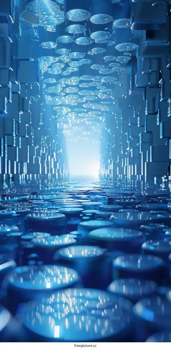 Blue and white technology tunnel