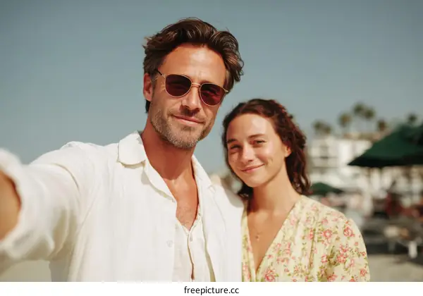 Couple Taking Selfie on Beach Vacation