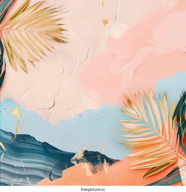 Abstract Tropical Palm Leaves on Painted Background