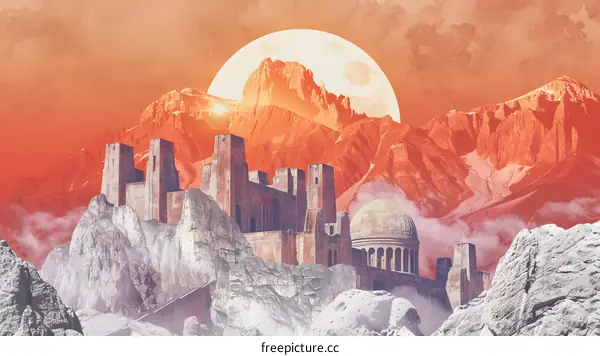 Fantasy Landscape with Castle and Mountains