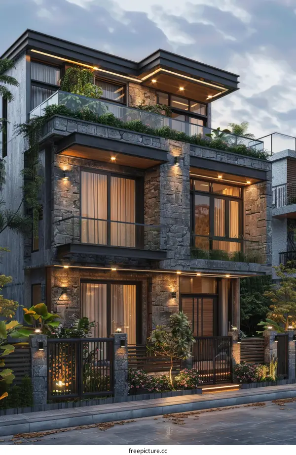 A modern two-story house with a beautiful exterior design