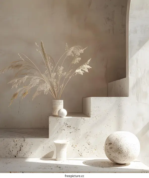 Minimalist Interior Design with Dried Flowers and Stone Objects