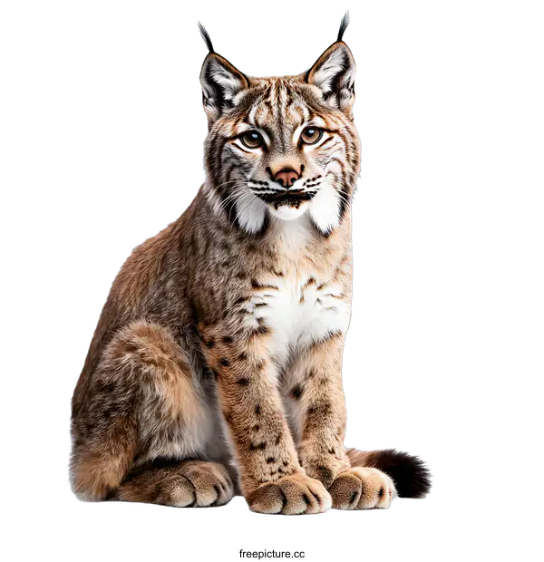 [Transparent Background PNG]Portrait of a Wild Lynx Sitting Isolated on White Background