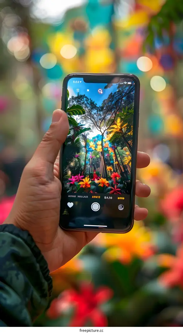 Person Holding Phone Taking Photo Of Colorful Flowers