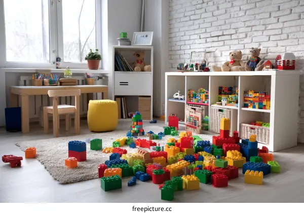 Colorful Playroom Filled with Building Blocks