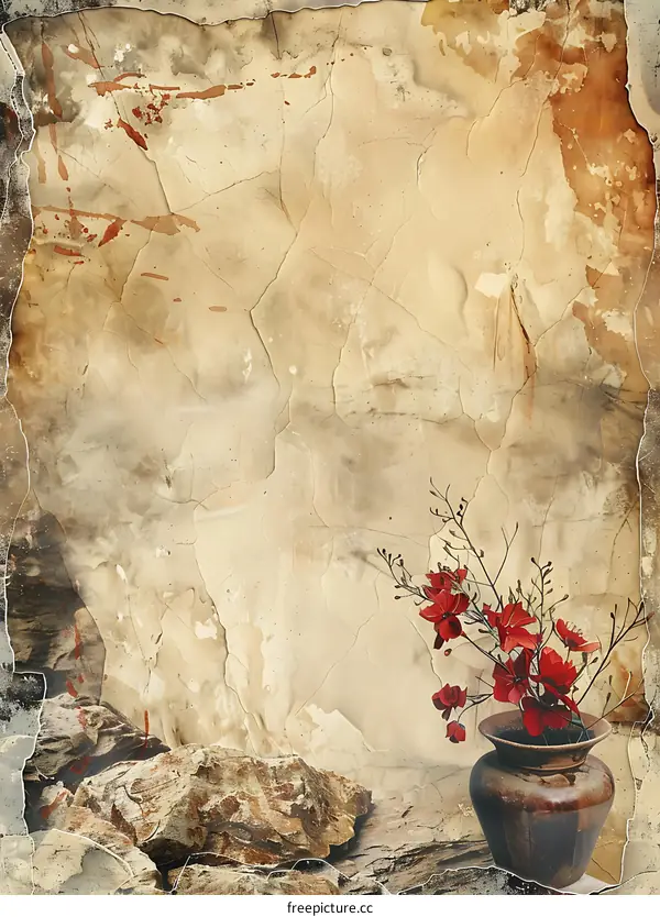 Vintage Background With Red Flowers in a Vase