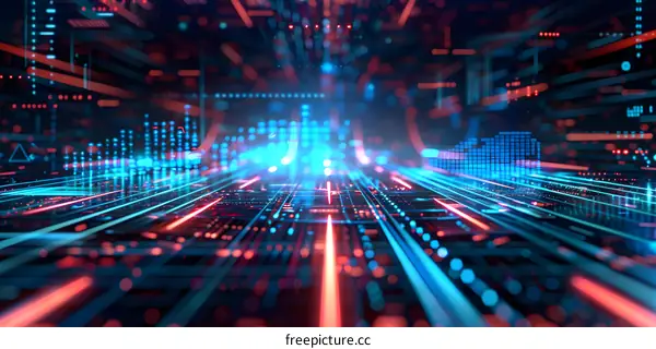 Abstract technology background with blue and red glowing lights